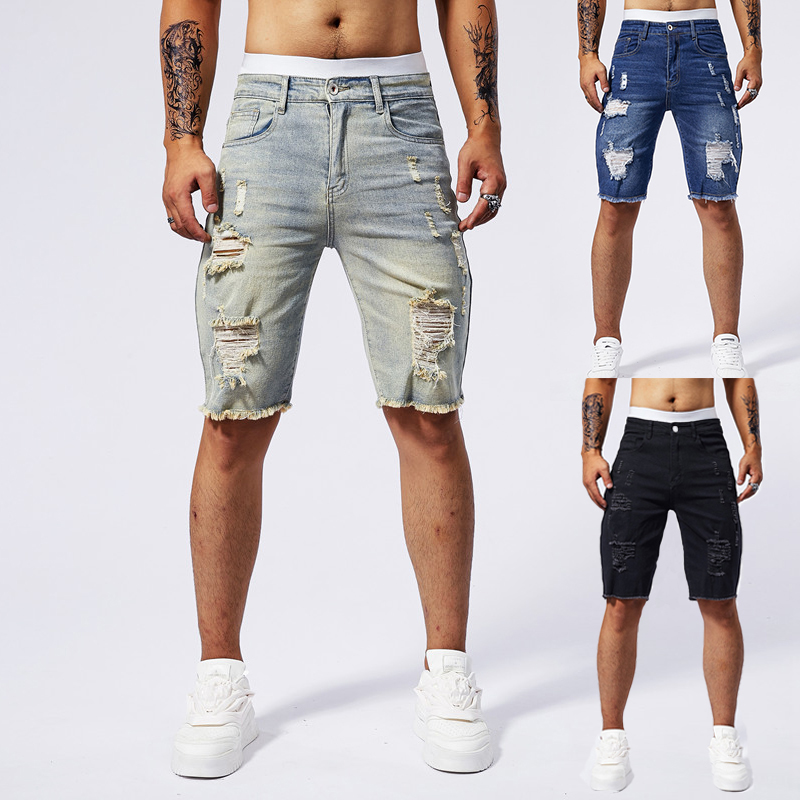 Streetwear Brand China - 2025 sommer Neue männer Zerrissene Denim