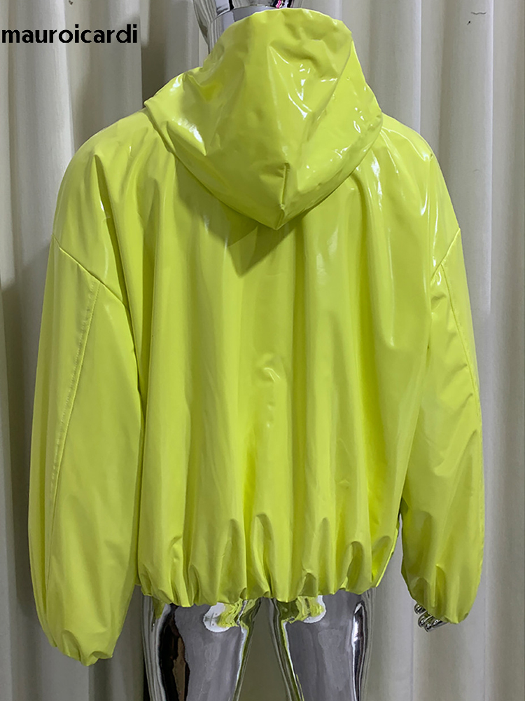 Streetwear Brand China - Mauroicardi Frühling Übergroße Glänzende Lederjacke für